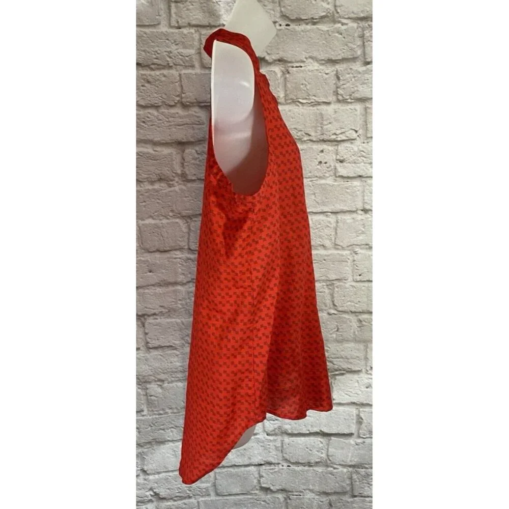 AX Armani Exchange Womens XL Linen Blend Tunic Tank Top Red Blue Hi Low 9768 - Picture 2 of 6